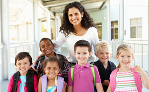 Teacher with students